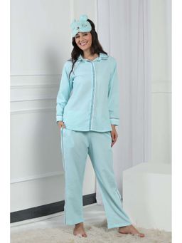 HOUSE OF COMFORT - Women Blue Printed Shirt with Pyjama