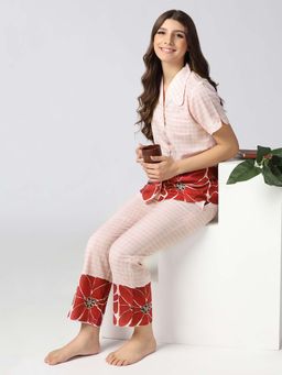 HOUSE OF COMFORT - Women Red Printed Shirt with Pyjama