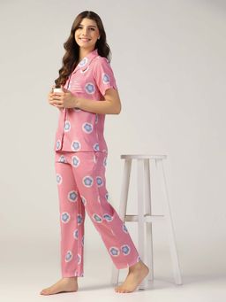 HOUSE OF COMFORT - Women Pink Printed Shirt with Pyjama