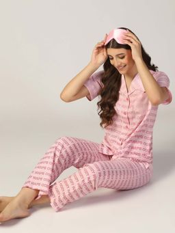 HOUSE OF COMFORT - Women Pink Printed Shirt with Pyjama
