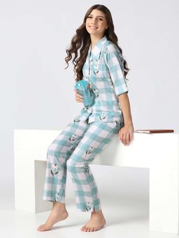 HOUSE OF COMFORT - Women Blue Printed Shirt with Pyjama