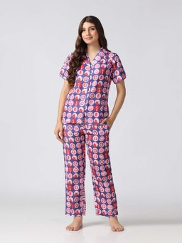 HOUSE OF COMFORT - Women Purple Printed Shirt with Pyjama
