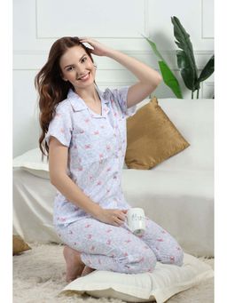 HOUSE OF COMFORT - Women Blue Printed Shirt with Pyjama