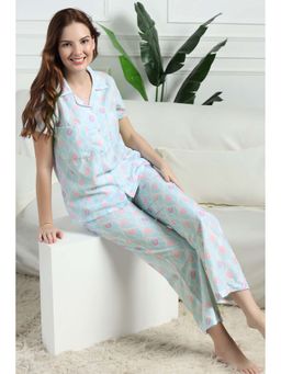 HOUSE OF COMFORT - Women Blue Printed Shirt with Pyjama
