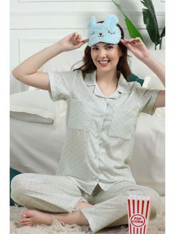 HOUSE OF COMFORT - Women Green Printed Shirt with Pyjama