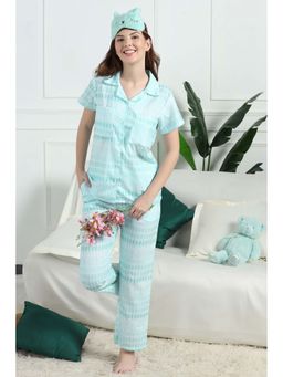 HOUSE OF COMFORT - Women Green Printed Shirt with Pyjama