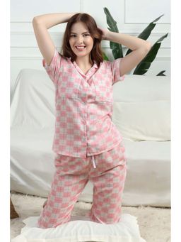 HOUSE OF COMFORT - Women Pink Printed Shirt with Pyjama