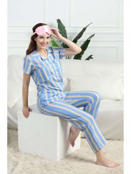 HOUSE OF COMFORT - Women Blue Stripes Shirt with Pyjama