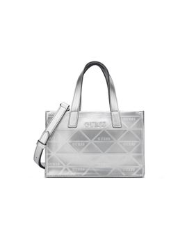 Guess - Women Finneas Silver Printed Tote Bag With Detachable Strap