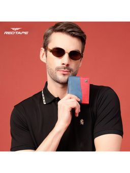 Red Tape - Mens Blue Red Colorblock Genuine Leather Wallet