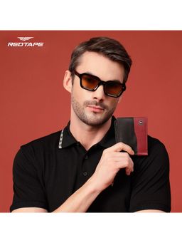 Red Tape - Mens Black Maroon Colorblock Genuine Leather Wallet