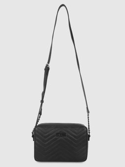 Guess - Women Lockhart Black Zig-Zag Stitched Design Sling Bag