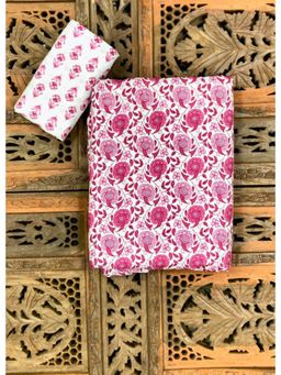 Palash - Pink Floral Block Printed Unstitched Cotton Top and Bottom Dress Material (Set of 2)