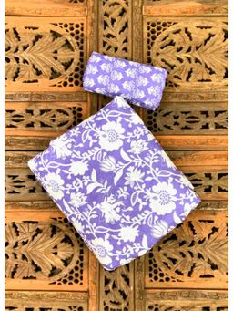 Palash - Purple Floral Block Printed Unstitched Cotton Top and Bottom Dress Material (Set of 2)
