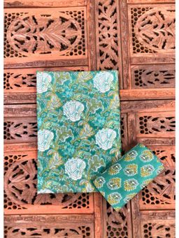 Palash - Green Floral Block Printed Unstitched Cotton Top and Bottom Dress Material (Set of 2)