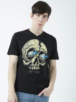 Huetrap - Mens Black Half Sleeves V Neck T-shirt