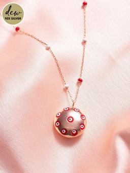 Pipa Bella by Nykaa Fashion - Dew by PB Sterling Silver Rose Gold Toned Red Evil Eye Embellished Round Pendant Necklace