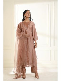 Omana by Ranjana Bothra - Beige Embroidered Kurta With Pant And Dupatta