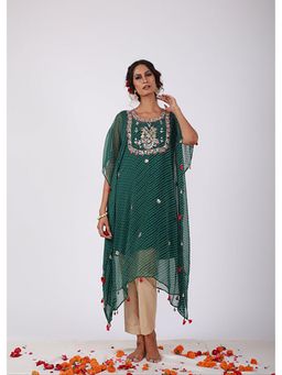 That Romeo - Roobroo - Green Leheriya Georgette Kaftan With Pant