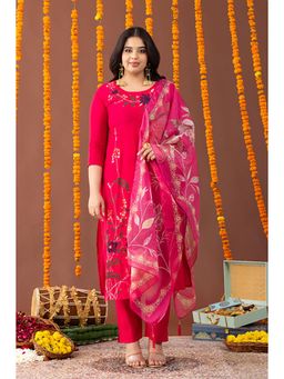 Mamicha - Pink Embroidered Kurta With Pant And Dupatta