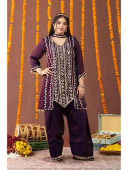 Mamicha - Purple V-Neck Mirror Work Kurta With Salwar And Dupatta