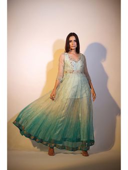 PALLAVI JAIPUR - Aqua V-Neck Embroidered Anarkali Kurta With Inner With Pant And Dupatta