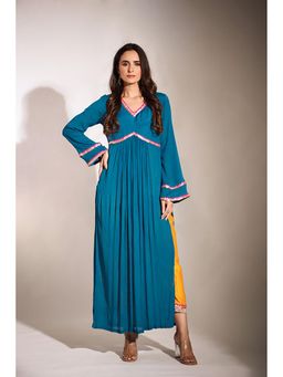 PALLAVI JAIPUR - Blue V-Neck Embroidered Kurta With Pant