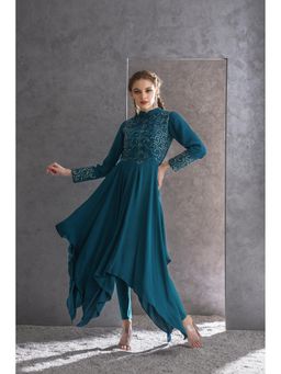 THE SILK LOVE - Naksh Teal Beaded Embroidered Kurta With Pant