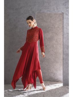 THE SILK LOVE - Naksh Red Beaded Embroidered Kurta With Pant