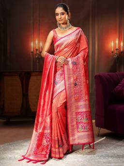 Libas - Coral Banarasi Silk Blend Saree
