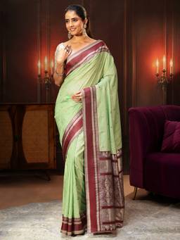 Libas - Pista Green Kanjeevaram Silk Blend Saree