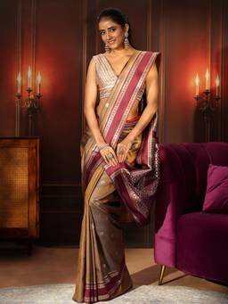 Libas - Brown Kanjeevaram Silk Blend Saree