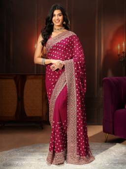 Libas Art - Magenta Pink Embellished Georgette Saree