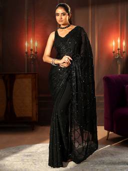 Libas Art - Black Embellished Tissue Saree