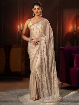 Libas Art - Cream Embellished Tissue Saree