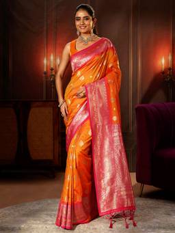 Libas - Mustard Banarasi Silk Blend Saree