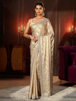 Libas Art - Cream Embellished Tissue Saree