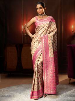 Libas - Gold Woven Design Silk Blend Saree
