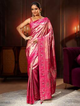 Libas - Pink Banarasi Silk Blend Saree