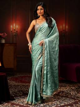 Libas - Green Embellished Satin Saree