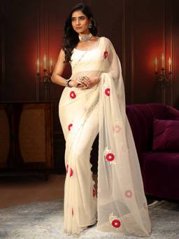 Libas - Ivory Chiffon Saree