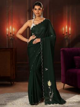 Libas - Jungle Green Chiffon Saree