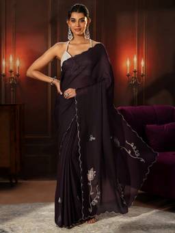 Libas - Burgundy Chiffon Saree