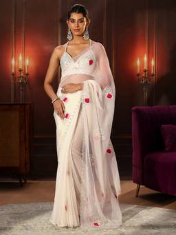 Libas - Snow White Chiffon Saree