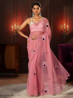 Libas - Peach Pink Chiffon Saree