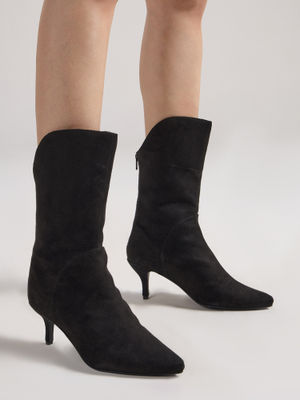 Twenty Dresses by Nykaa Fashion Black Faux Suede Mid Calf Stiletto Boots for Women