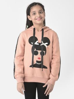CRIMSOUNE CLUB - Girls Peach Graphic Face Hooded Hoodie