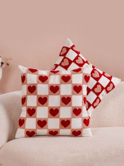 Nestasia - 2Pcs Checkerboard Hearts Cushion Covers (16x16 Inches)