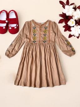 Bella Moda - Brown Embroidered Dress