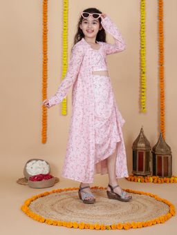 Cutiediva - Pink Floral Top with Jacket and Skirt (Set of 3)